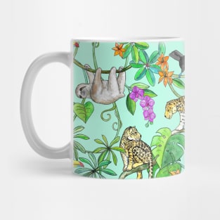 Rainforest Friends - watercolor animals on mint green Mug